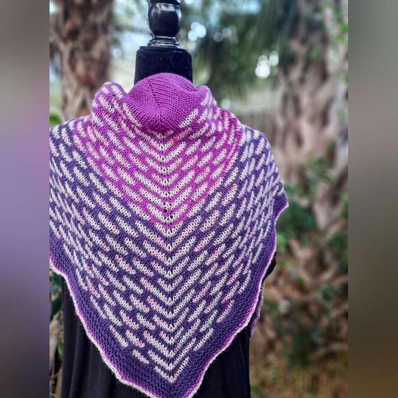 SOLD One of a Kind Warm and Cozy Knit Shawl Purple Pink Hand Dyed Wool Cashmere - Picture 5 of 15